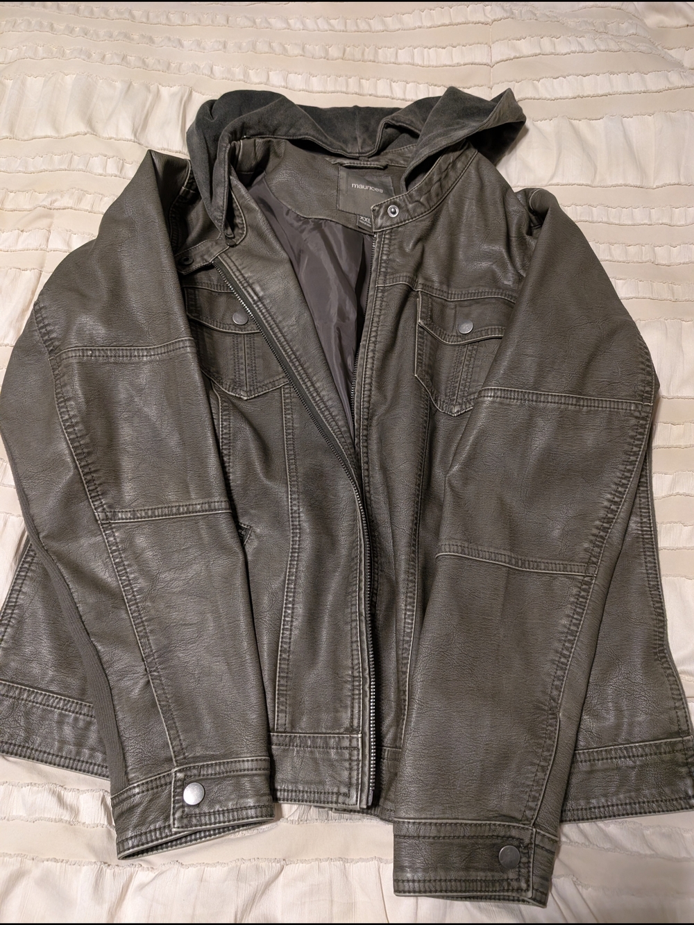 Maurices Dark Olive Faux Leather Hooded Jacket